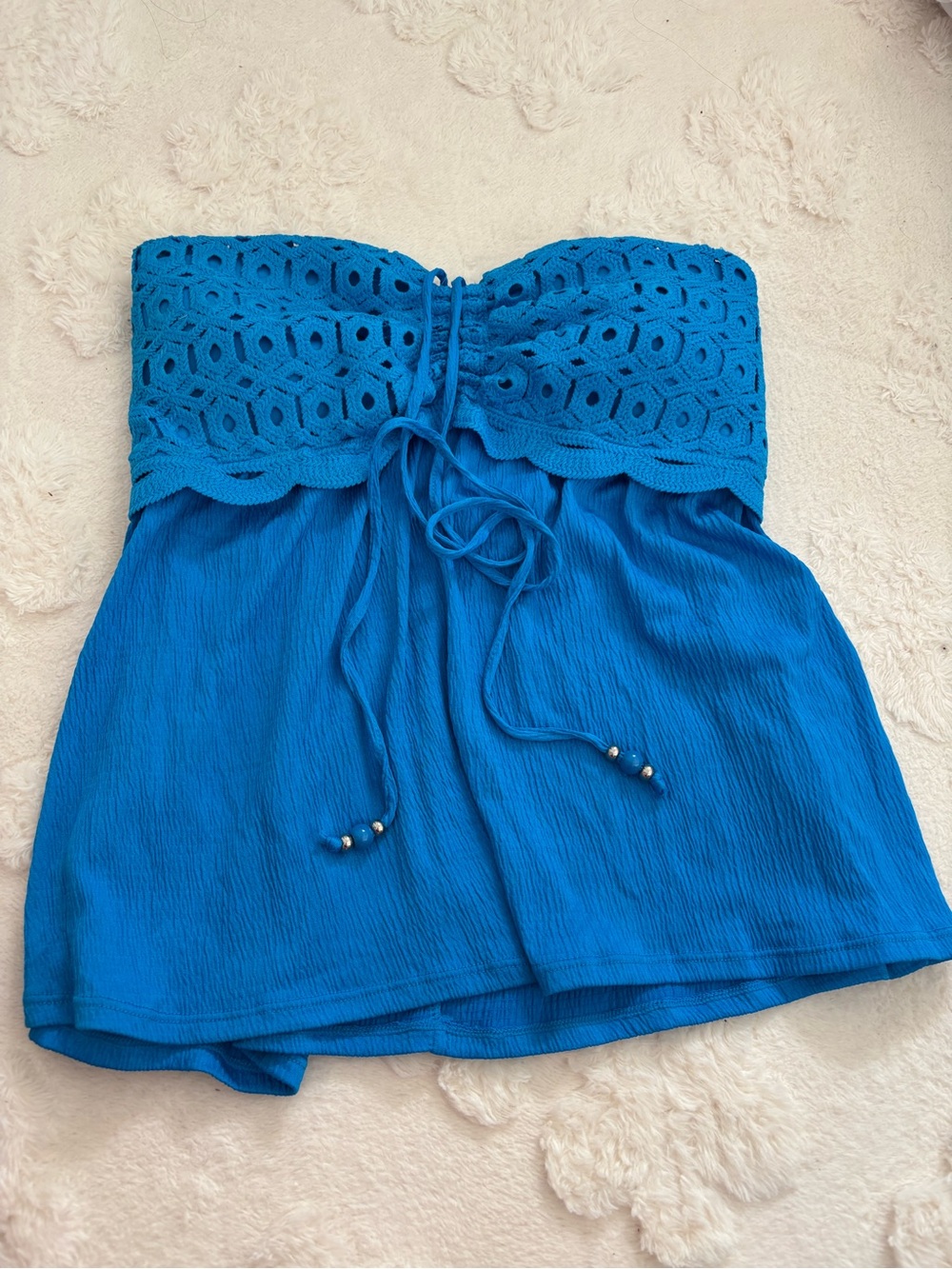 Blue Strapless Crochet-Band Tube Top